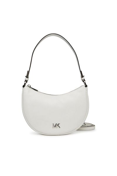 Michael Kors Women's Detachable and Adjustable Shoulder Strap Zipper Closure Metallic Logo Embossed Leather White