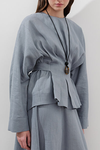 Manuka LEN KRUVAZE ZAŠNĚROVANÁ HALKA MODRÁ