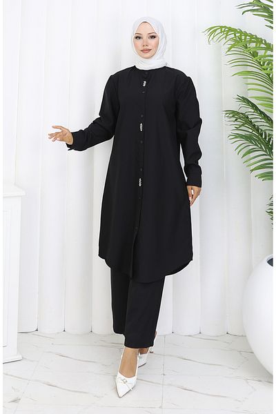 sefamerve Παντελόνι Stoned Tunic Σετ δύο τεμαχίων 2090-05 Μαύρο
