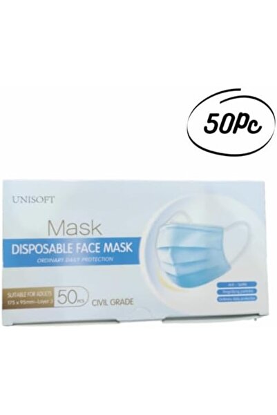 Unisoft Disposable Face Mask – 3-Ply Blue, Comfortable Fit, Adult Size (50 Pieces)