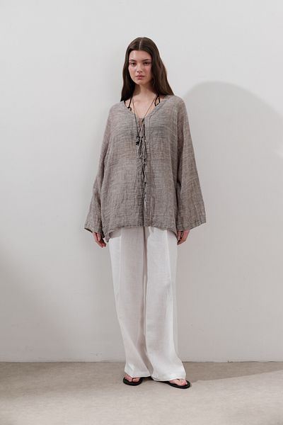 Manuka Linen Mixed Tie-Dye Bluz Brown