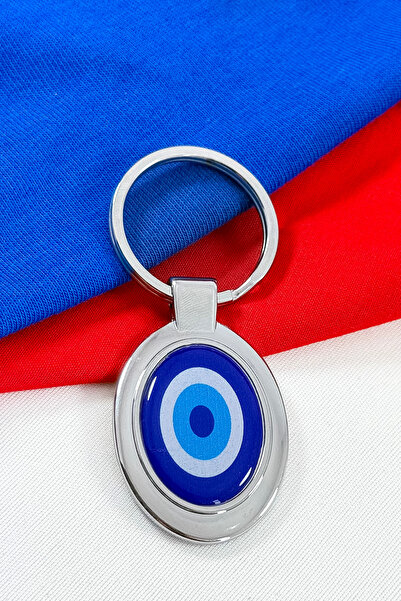 biuti Navy Blue Evil Eye Beaded Metal Keychain, Gift Evil Eye Keychain