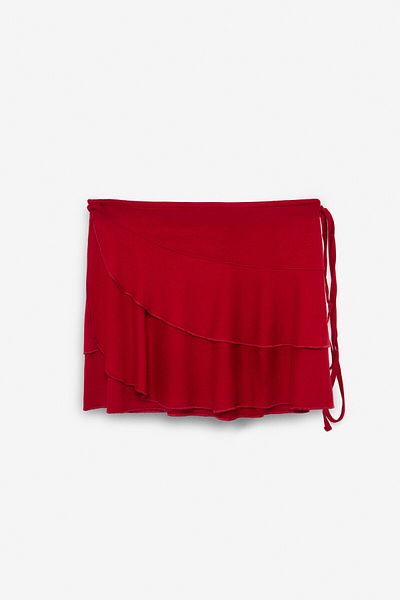 GRIMELANGE Sarelin Women's Flounced Wrap Side Tie Mini Red Skirt