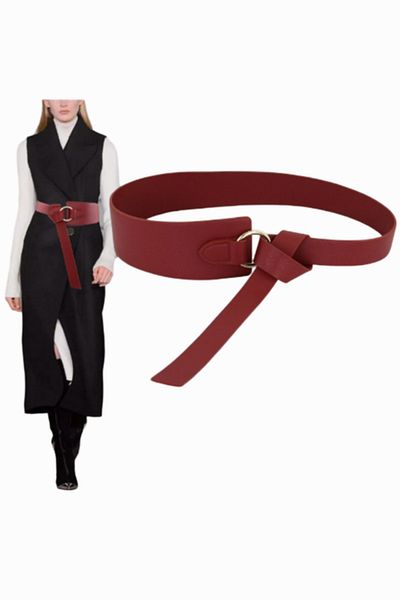 OBRO Asymmetric adjustable belt made of red eco-leather, width 2.6-7 cm, for women, elegant style