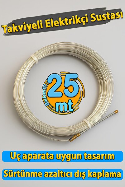 Badem10 25 Metre Elektrikçi Sustası Plastik Kaplama Spiral Kablo Çekme Teli K...