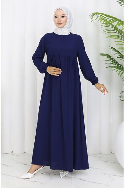 sefamerve Φόρεμα με ζαρωμένη μέση 4102-02 Navy Blue