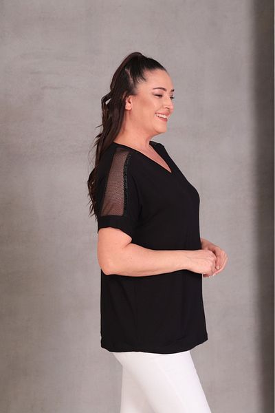 Esina Women's Shoulder Mesh Detailed Viscose Blouse