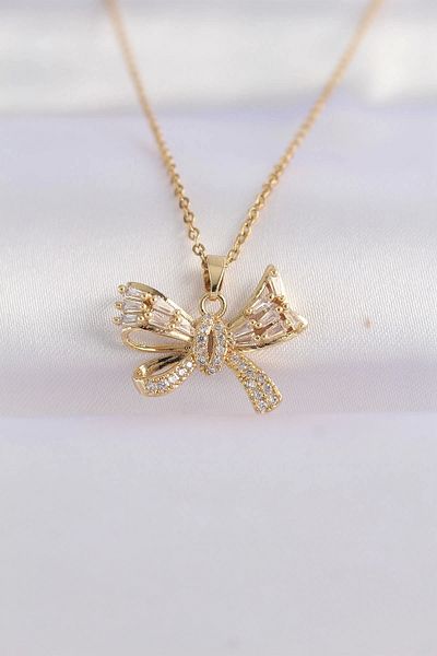 Clariss 316l سلسلة الصلب الذهب اللون الزركون حجر القوس قلادة