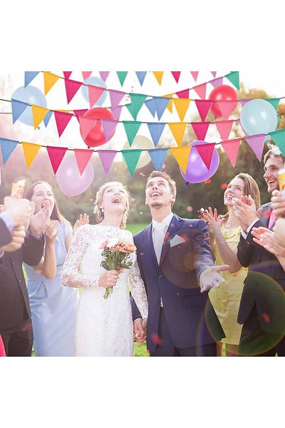 Colmanda Party set with 5 banners and 24 Colmanda balloons, textile/latex, multicolor