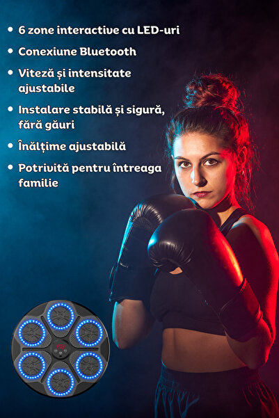 clickzu Țintă de box cu Bluetooth pentru redarea muzicii, lumini RGB pentru antrenament interactiv, 2 mănuși.