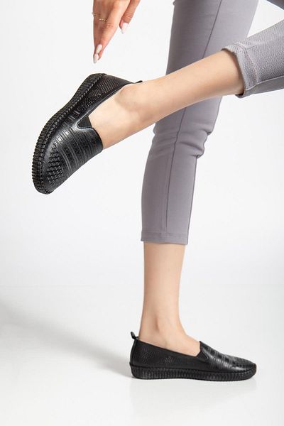 Dilimler Ayakkabı Genuine Leather Orthopedic Women's Casual Shoes Black Without Laces Laser Printed