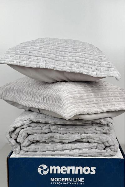 Çeyiz Diyarı Merino Twist Double Blanket Set Gray