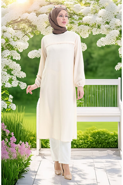 sefamerve Side Slit Long Tunic 4104-07 Cream