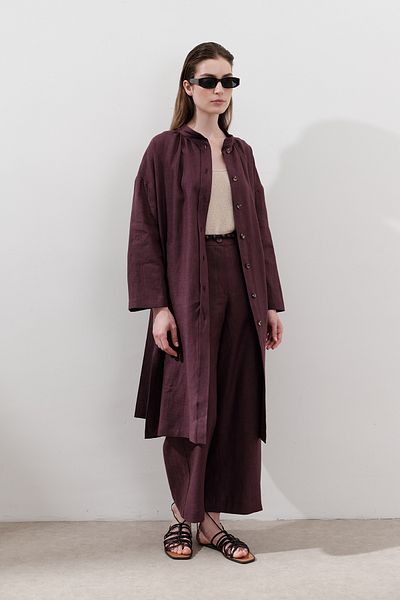 Manuka Linen Wide Leg Trousers Plum