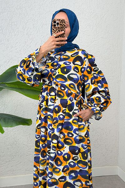 Salih Çelebi Φόρεμα Hijab Mimoza Pattern 2328 - ΣΚΟΥΡΟ ΜΠΛΕ
