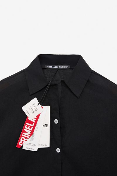 GRIMELANGE Varazdin Women's Oversize Long Sleeve 100% Cotton Shirt Collar Long Slim Black Shirt