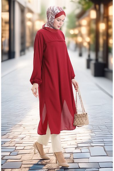 sefamerve Μακρύ τουνίκ με πλαϊνό σκίσιμο 4104-06 Claret Red