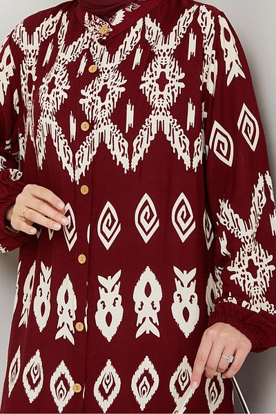 Bestenur Lore Woven Viscose Dress 1549 - Burgundy