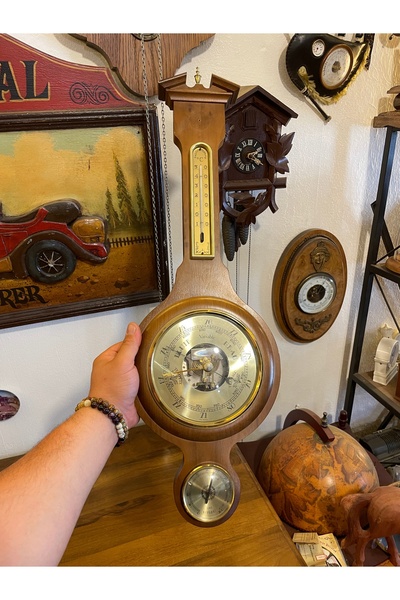 ANTİKA AYAL Antika büyük boy termometre barometre 67 cm