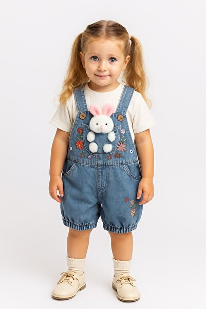 alfapazar Zolo Kids Yazlık Oyuncak Ayılı Nakışlı Keten Jile Kız Bebek Kıyafet