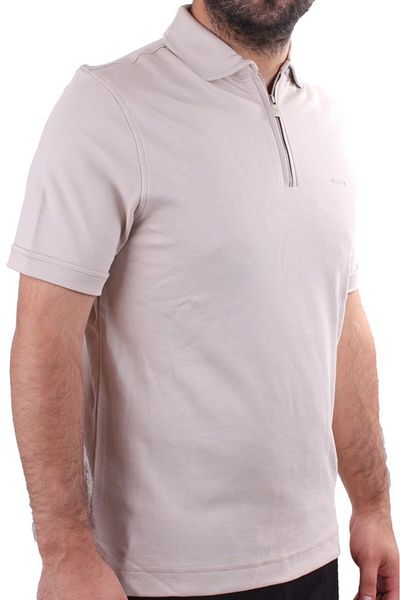 Twister Jeans Twister 2298 Μπεζ καθημερινό κοντομάνικο ανδρικό μπλουζάκι με βαμβακερό γιακά πόλο με φερμουάρ
