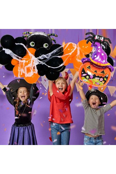 Miotlsy Halloween Balloon Set, Latex/Foil, Orange/Black, 50 Pieces