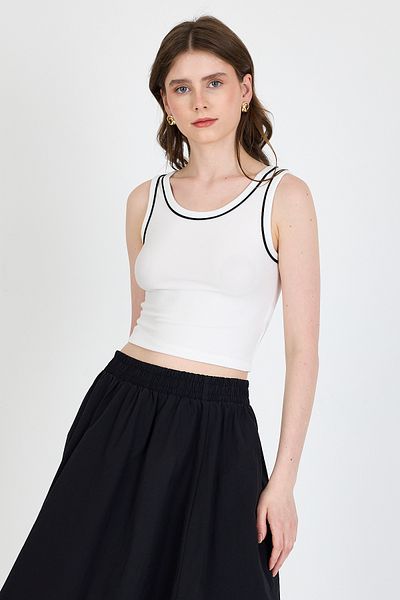 Rays Ecru Stripe Detailed Knitted Crop Tank Top 1049