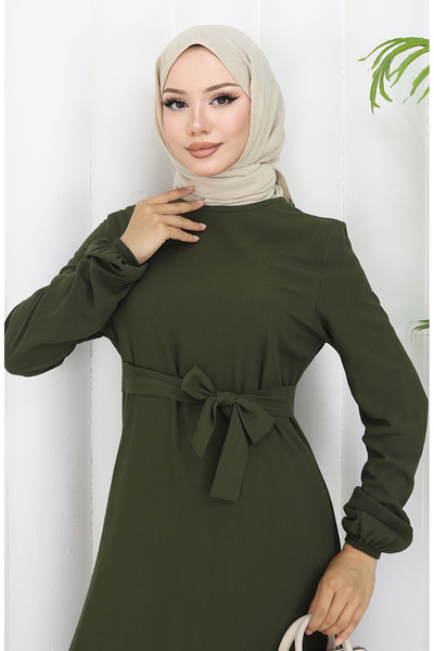 sefamerve Skirt Ruffle Belted Dress 4103-03 Khaki