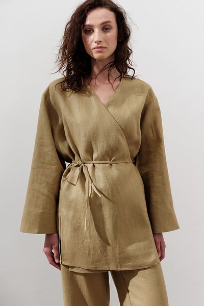 Manuka Linen Double Breasted Closure Kimono Coat