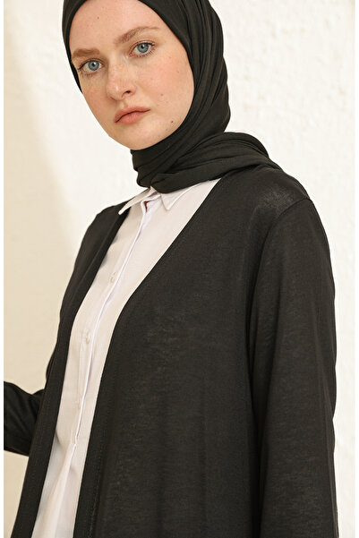 sefamerve Sade Ince Basic Uzun Hırka Tesettür Hırka Anne Hırka 8755-01 Siyah