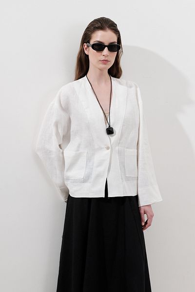 Manuka Linen Single Button Bluz Ecru