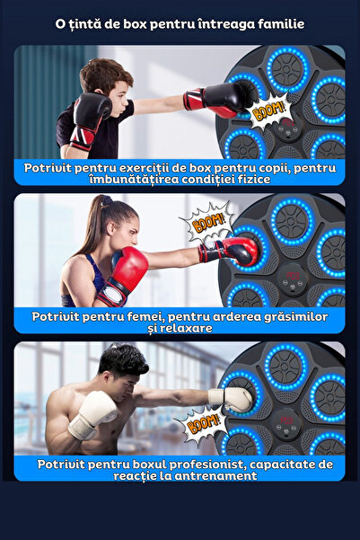 clickzu Țintă de box cu Bluetooth pentru redarea muzicii, lumini RGB pentru antrenament interactiv, 2 mănuși.