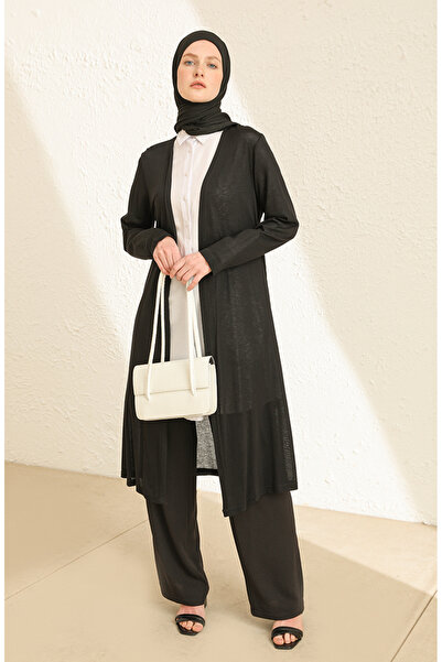 sefamerve Sade Ince Basic Uzun Hırka Tesettür Hırka Anne Hırka 8755-01 Siyah