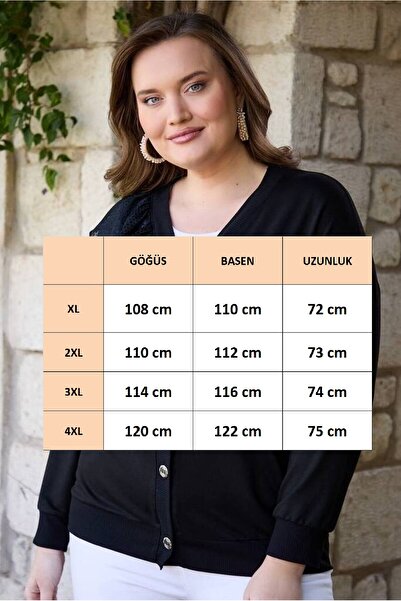 FOR ESRA BIG TREND Γυναικεία ζακέτα μεγάλου μεγέθους με λαιμόκοψη V με λεπτομέρεια με κουμπιά ελαστική βισκόζη