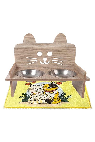 GOBYPET Wooden Eared Cat Food Water Bowl Stand, Cat Food Bowl, Cat Mat