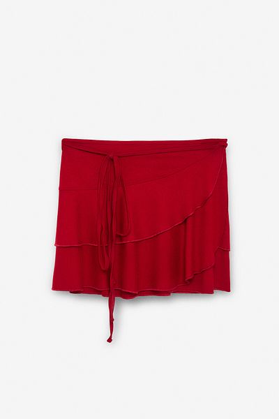 GRIMELANGE Sarelin Women's Flounced Wrap Side Tie Mini Red Skirt