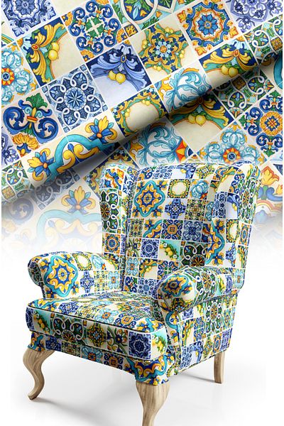 CANİLA Digital Looking Carpet Flooring Fabric with Ceramic Tile Pattern. Sturdy Fabric with Cotton Lining