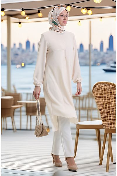 sefamerve Frame Detailed Long Tunic 4105-05 Cream