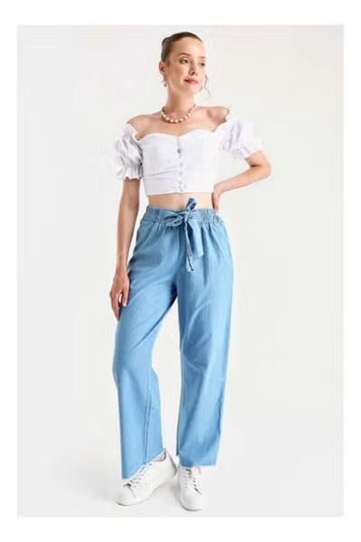 Generic Blue Jeans With Elastic Waist