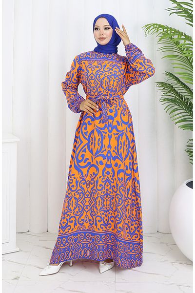 sefamerve Φόρεμα με σχέδιο ζωσμένο 2091-06 Orange Saks