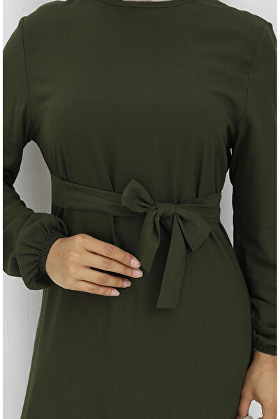 sefamerve Skirt Ruffle Belted Dress 4103-03 Khaki