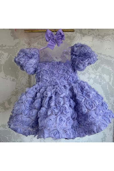 İlknur Karaca Design Rochie de ziua speciala pentru fetita de tendinta cu trandafiri moale de culoare liliac