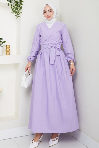 Bestenur Tie-Up Blouse Skirt Double Set 1465 - Lilac