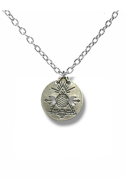 Herşey Nota Antique Crescent Figured Unisex Necklace – Silver Color Metal Design with 60 cm Chain