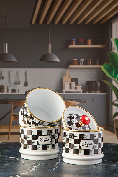 Lizzy 3-Piece Enamel Tea Coffee Sugar Jar