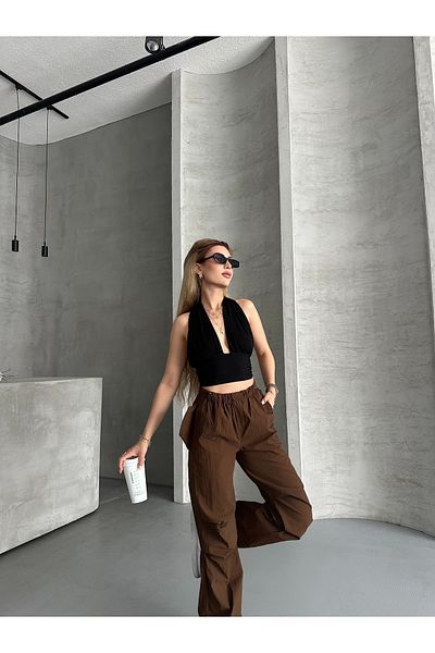 solena sln Women's Parachute Fabric Sound-Proof Soft Textured Waist Elastic Loose Cut Pants