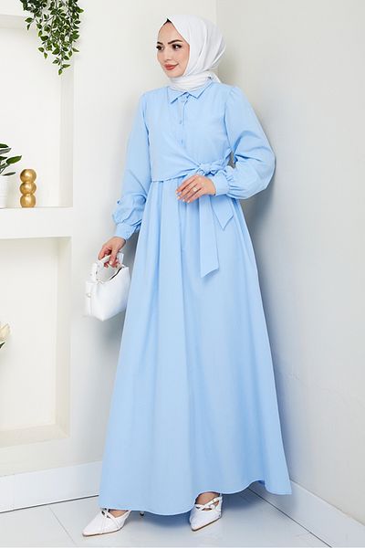 Bestenur Φόρεμα Reyel Cross Tie 1464 - Baby Blue