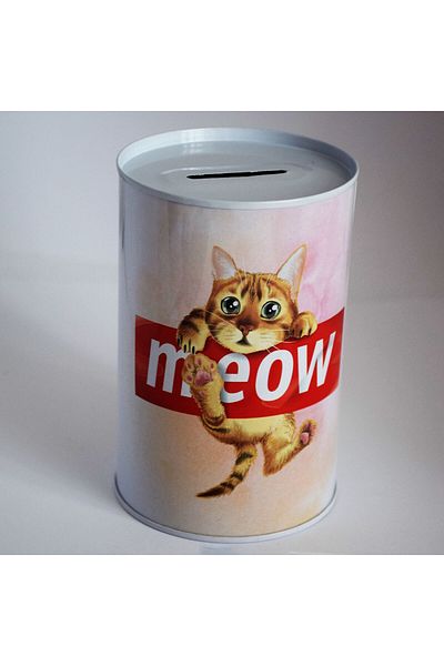 PUFO Pușculiță decorativă metalică Kitty Meow, 12 x 8 cm