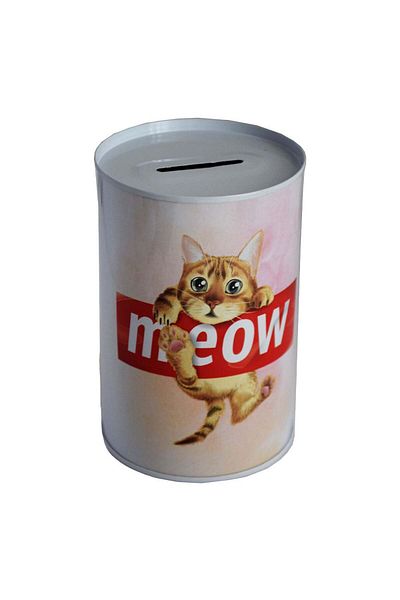 PUFO Pușculiță decorativă metalică Kitty Meow, 12 x 8 cm