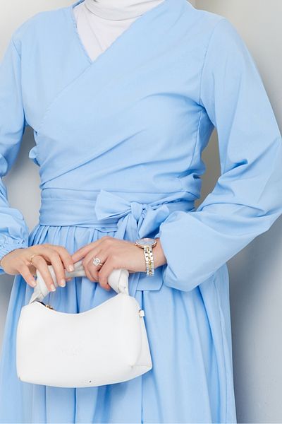Bestenur Δεμένη Μπλούζα Φούστα Διπλό Σετ 1465 - Baby Blue
